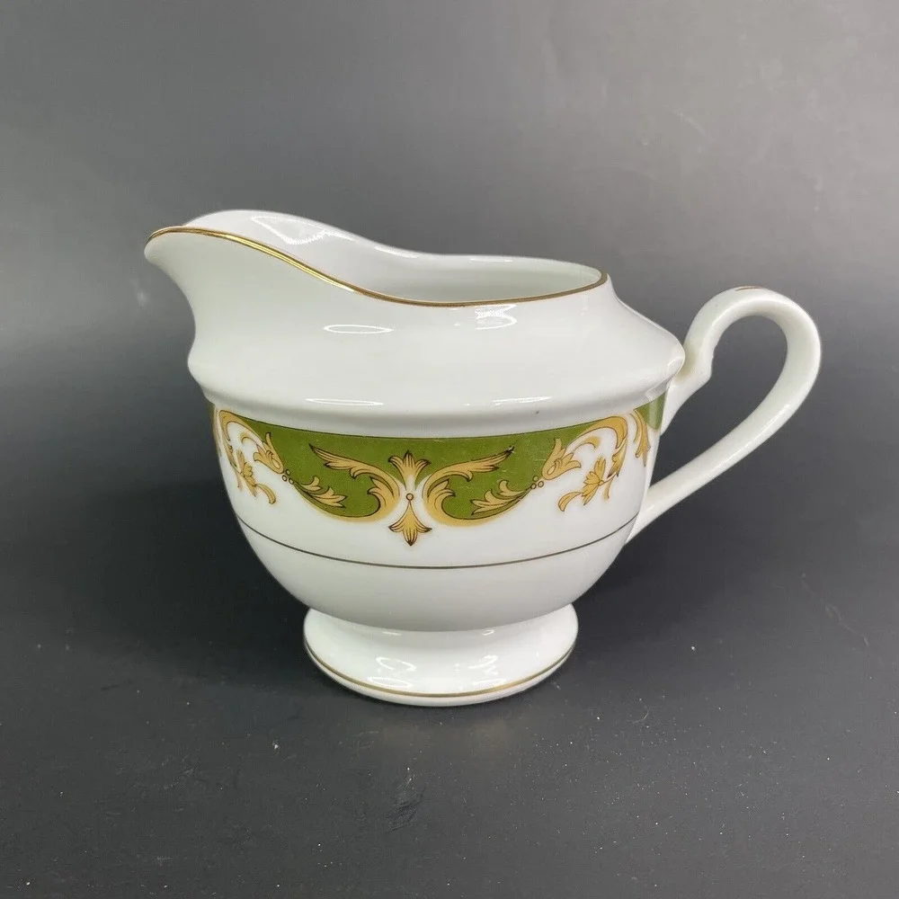 Vintage Style House Fine China‎ Kimberly Creamer & Sugar Bowl Green & Gold